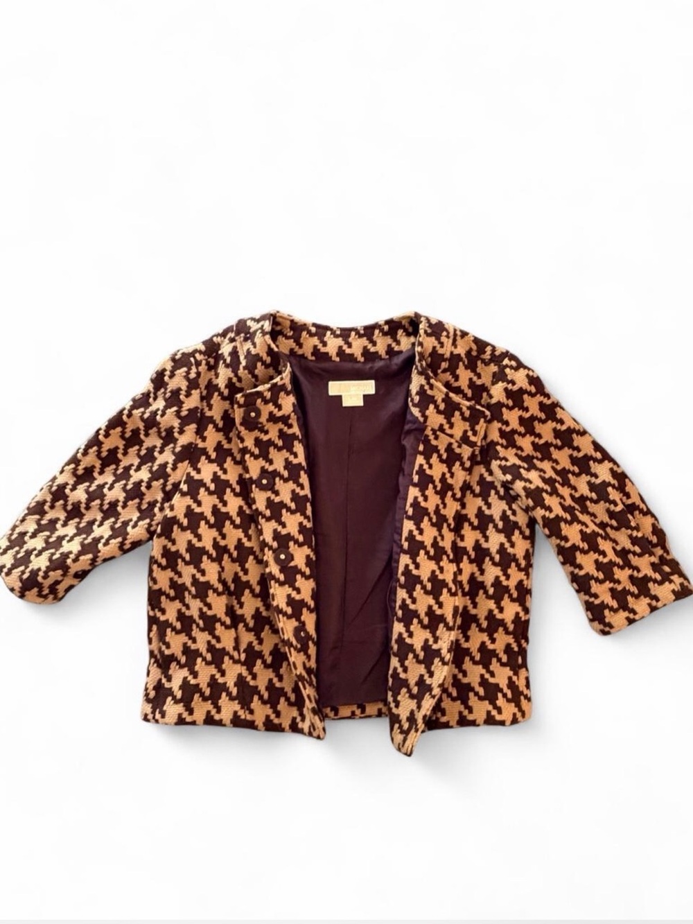 Houndstooth Cropped Jacket in Brown and Camel colors
